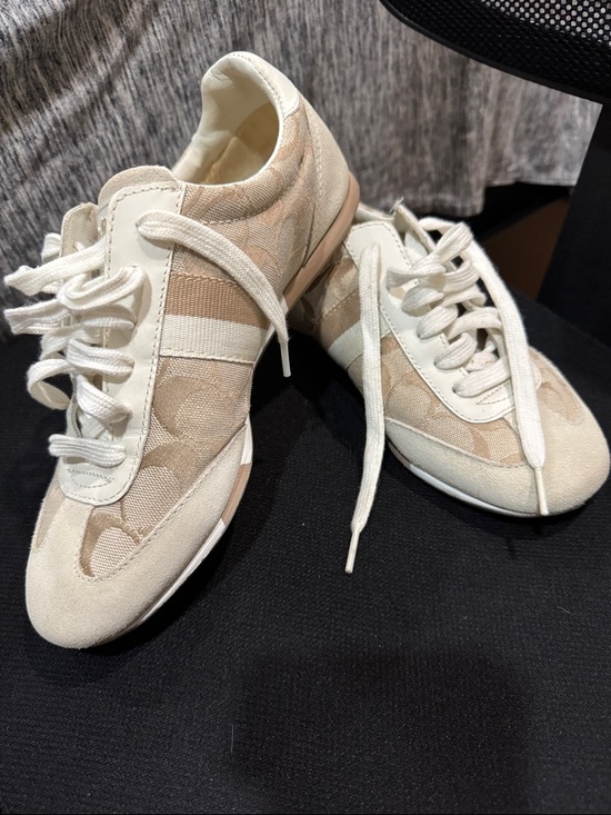 Coach Shoes - COACH Beige and White Signature Low-Profile Sneakers